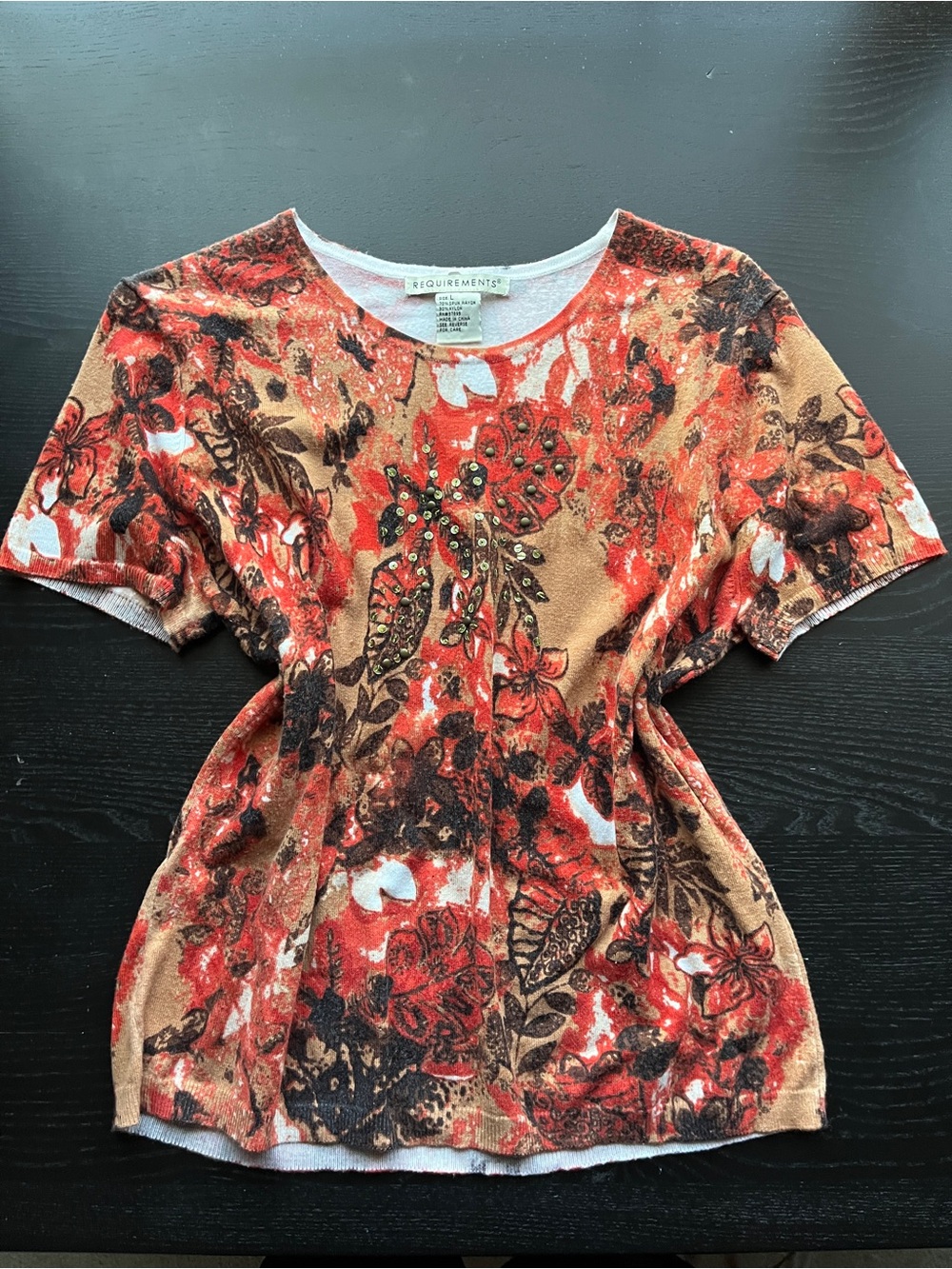 Vintage Requirements Rust Multi Earthy Floral Knit Top with Studs